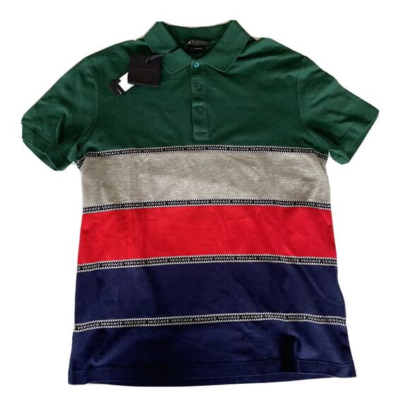 NWT $650 Versace Blue Striped Tailor Fit Cotton Polo Shirt Medium A84992 - Picture 5 of 12